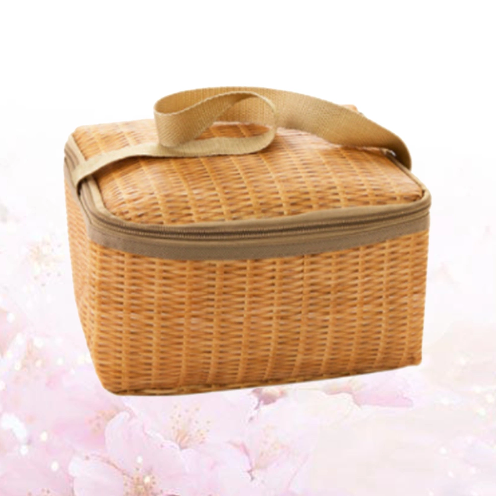 Rattan Lunch Bag Picnic Bag Waterproof Multi Functional Tote Bag for Outdoor Camping