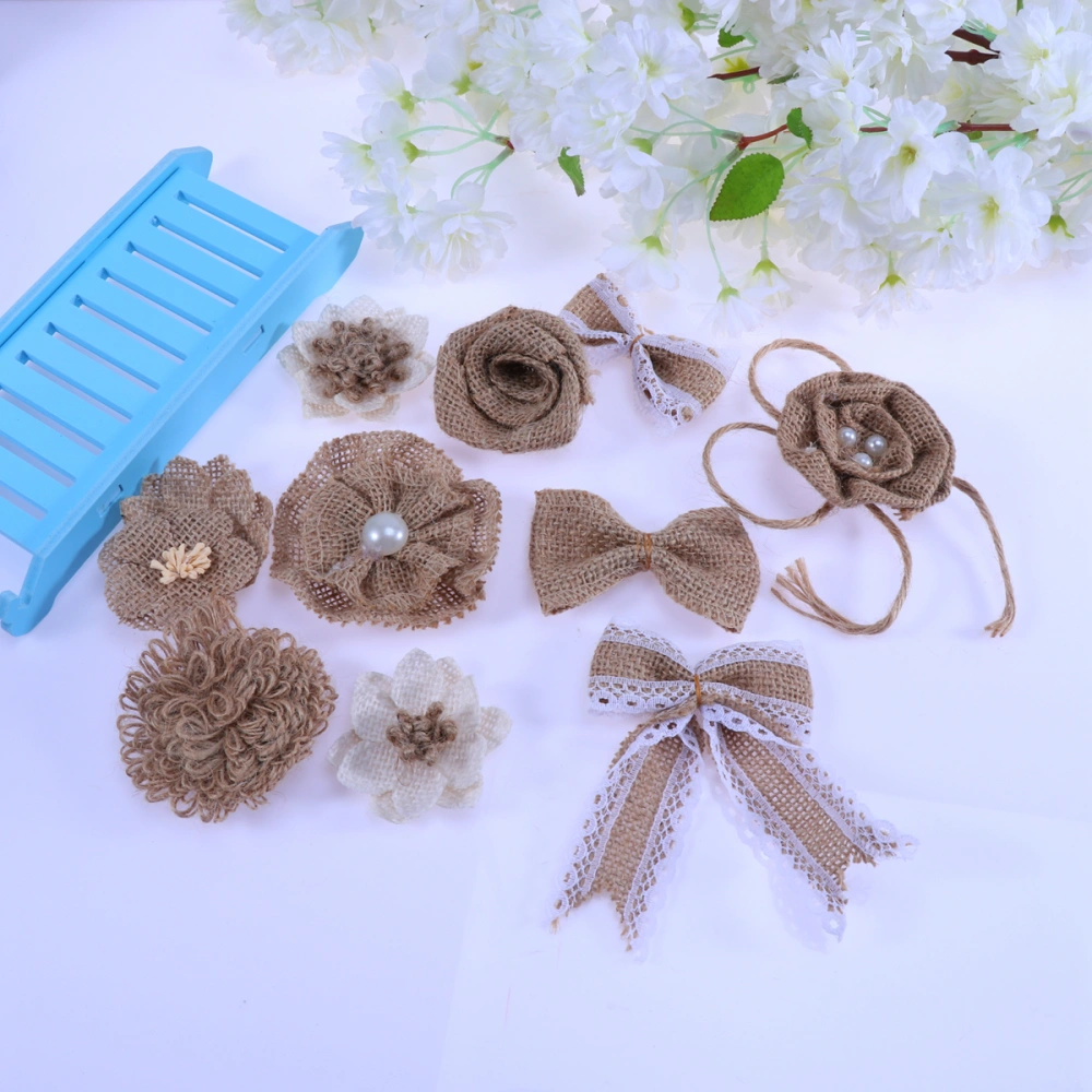 11pcs DIY Flower Decoration Accessories Christmas Party Decoration Natural Jute Flower Shape Decoration Handmade Burlap Burlap Craft Party Favors Christmas Festival Party