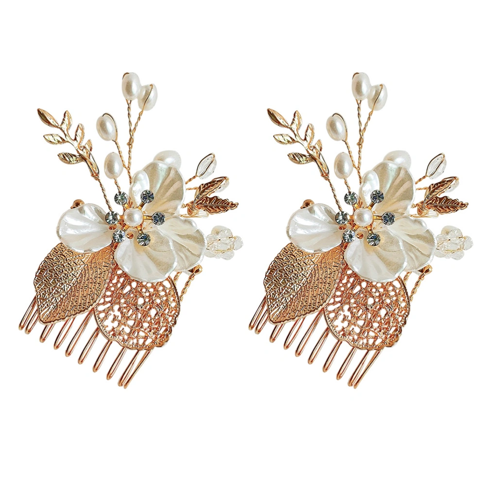 2pcs Floral Hair Comb Clip Crystal Hairpin Pearl Rhinestone Clip Bride Hair Clip