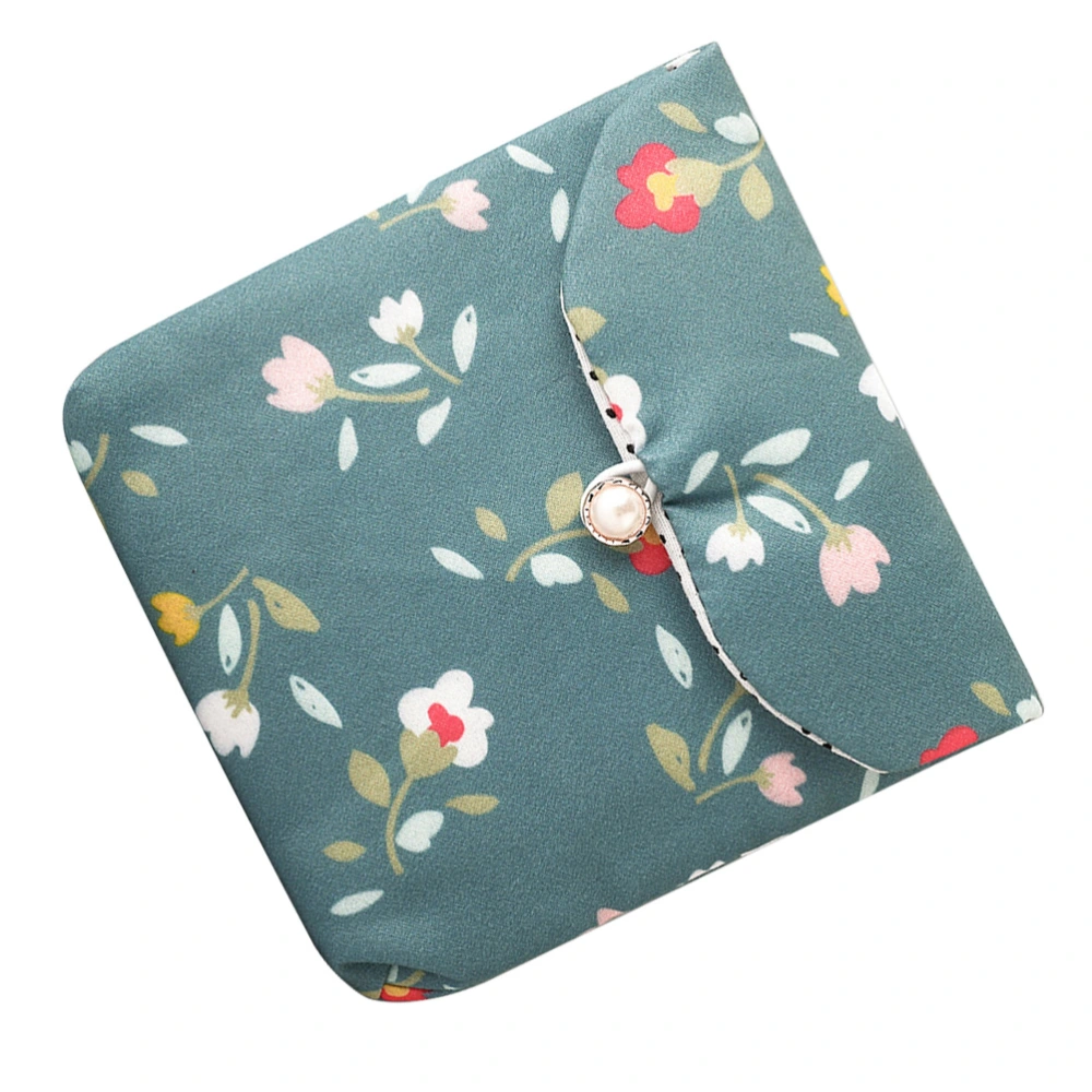 2 Pcs Portable Sanitary Towel Storage Pouch Small Purse Button Type Wallet Large Capacity Storage Pouch for Outdoor Travel Office Home - Flower and Leaves(Green)