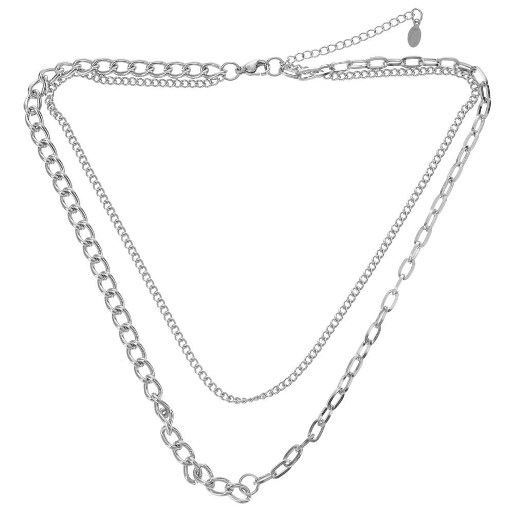 1 Pc Stainless Steel Necklace Creative Neck Ring Double-layer Necklace (Silver)