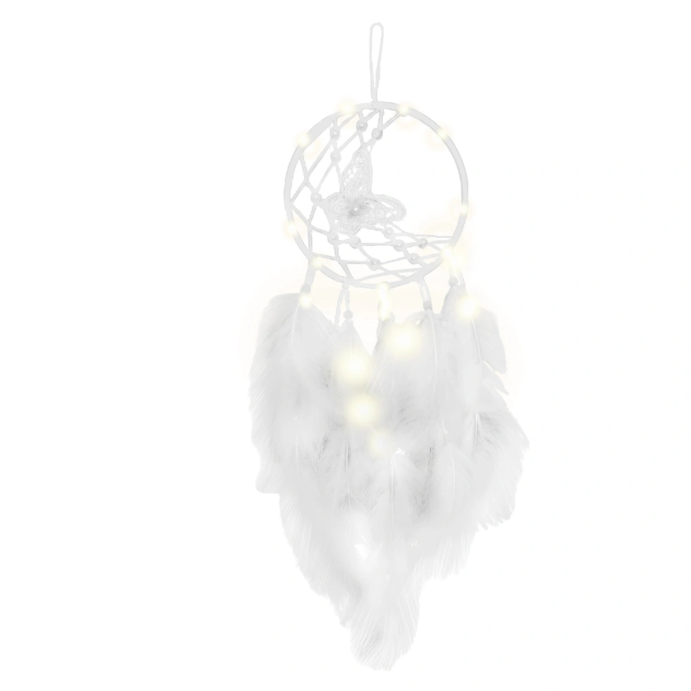 Beautiful Home Dream Catcher Bedroom Feather Pendant Decor (White with Warm Lamp)