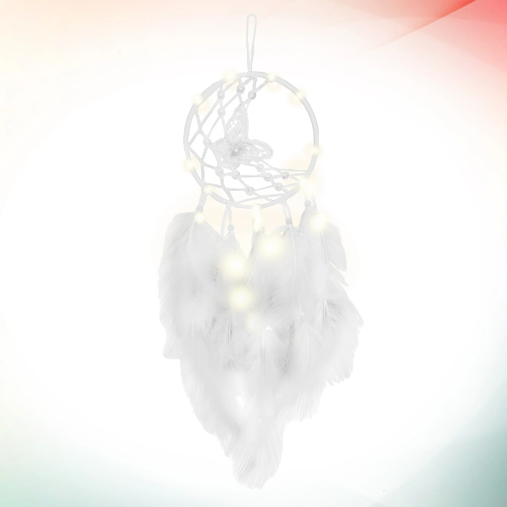 Beautiful Home Dream Catcher Bedroom Feather Pendant Decor (White with Warm Lamp)