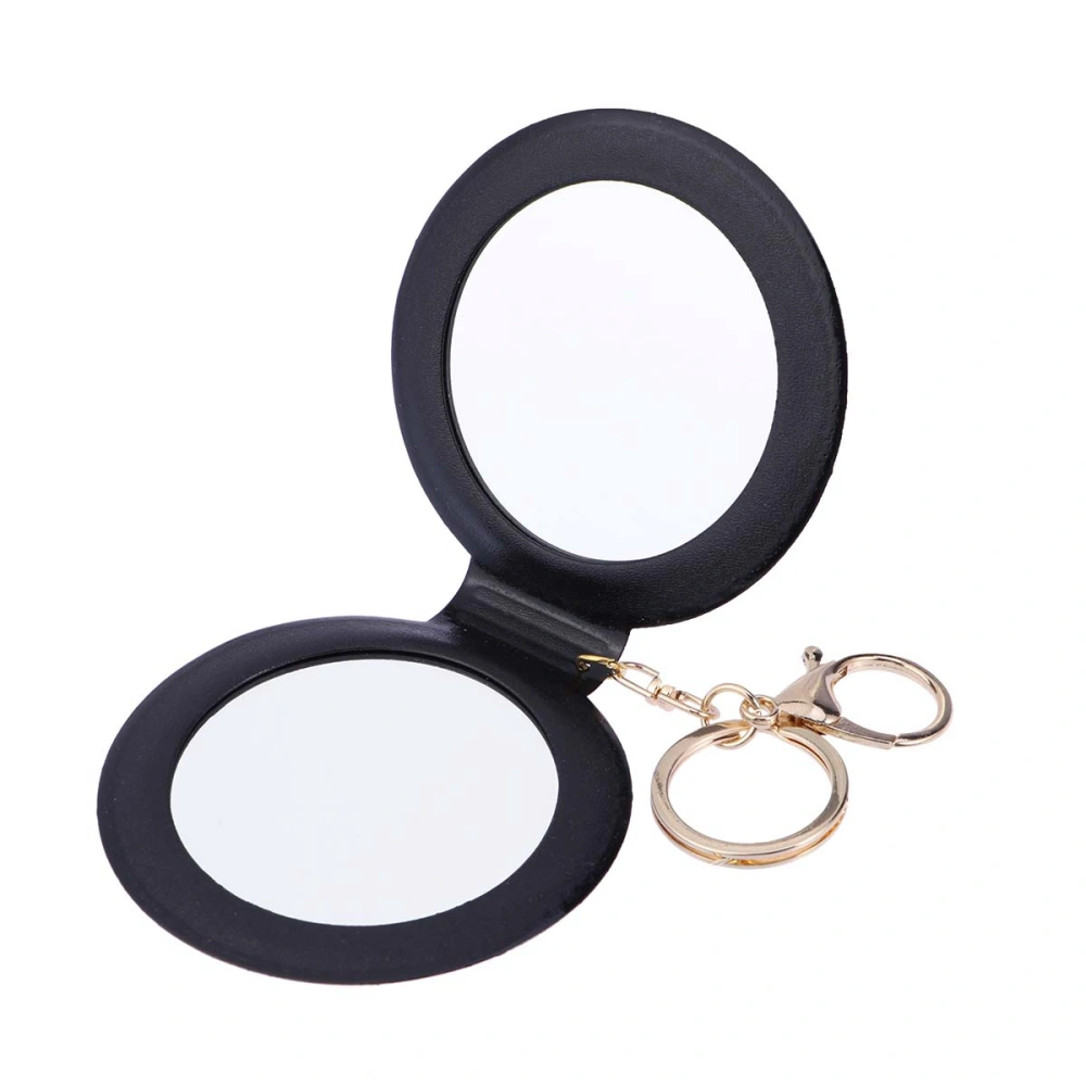 Mini Pocket Makeup Mirror Cosmetic Compact Mirrors Portable Double Sides PU Leather Frame Make up Mirror for Women (Black)