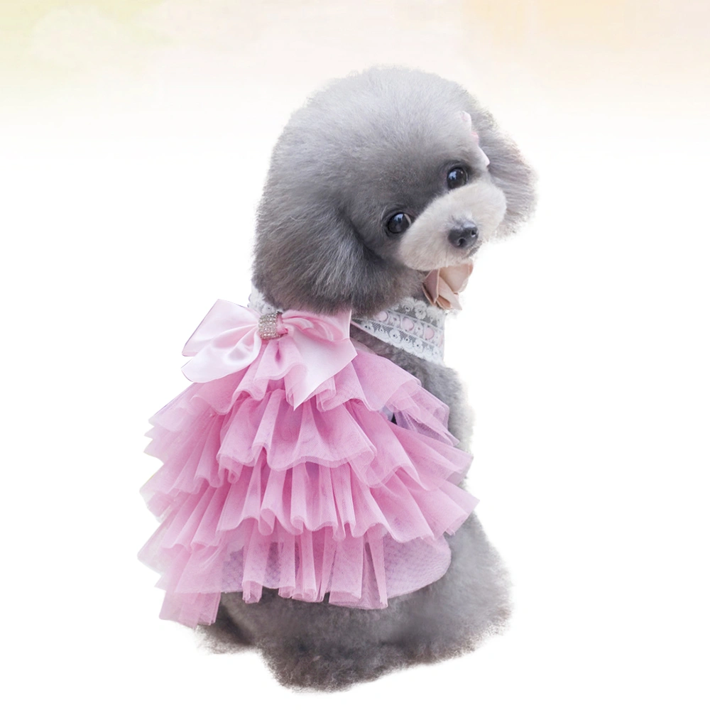 Sweet Puppy Dog Multilayer Dress Pet Dog Lace Bowknot Tutu Dress Charming Cozy Clothing for Dog Cat (Pink-L)