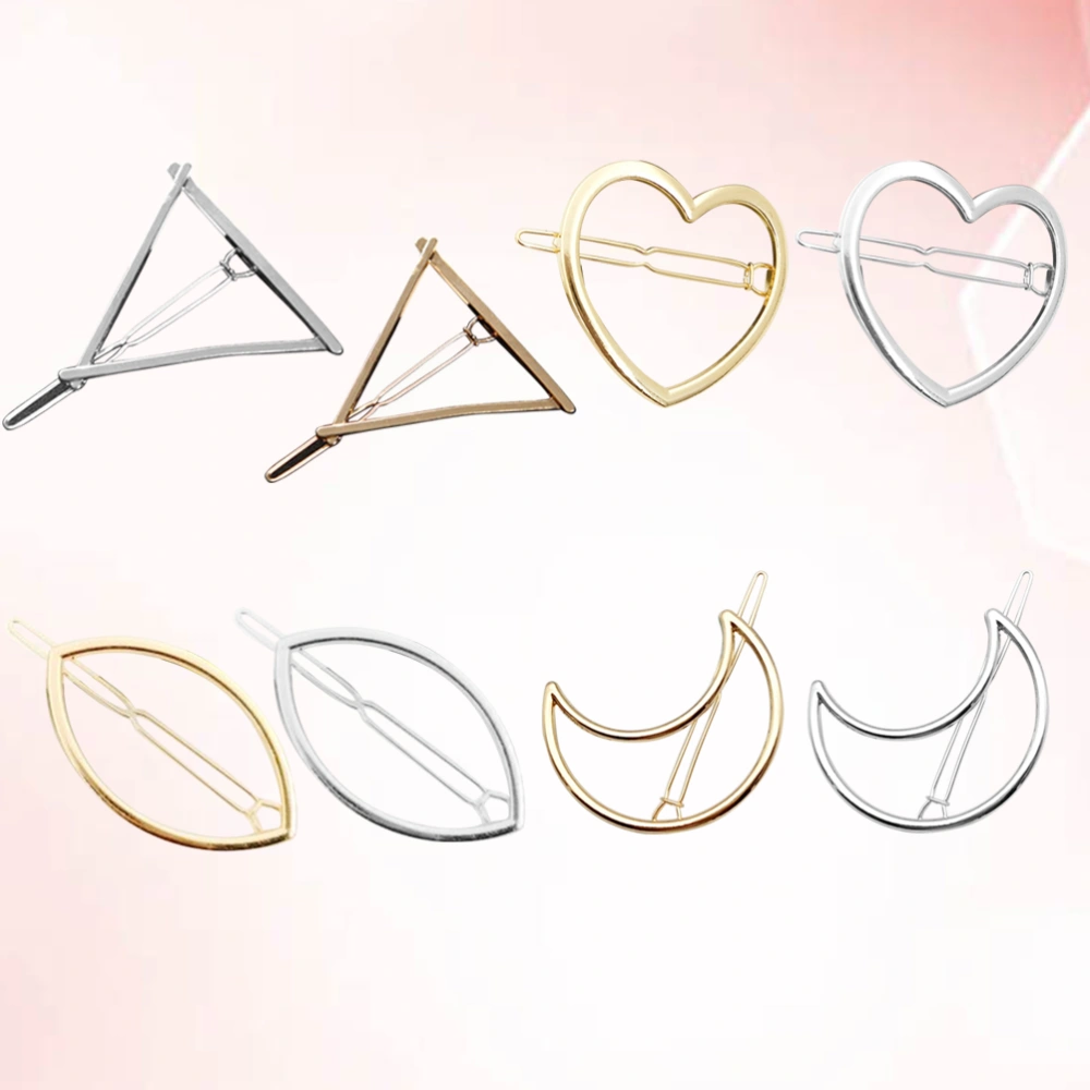 8pcs Alloy Hair Clip Geometric Hair Pin Triangle Moon Round Clip Hair Ornament Random Style