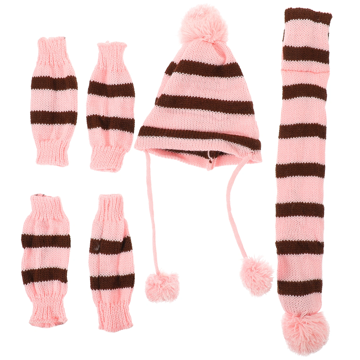 1 Set of Knitted Winter Dog Scarf Hat Set Dog Warm Costume Pet Festival Strpe Clothes Winter Accessories Size XS Pink and Brown