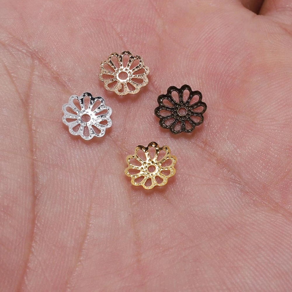 1000PCS 9MM DIY Accessories Material Natural Beads Flower Caps Spacer Pendant Hollow End Caps Jewelry Charm (Golden)