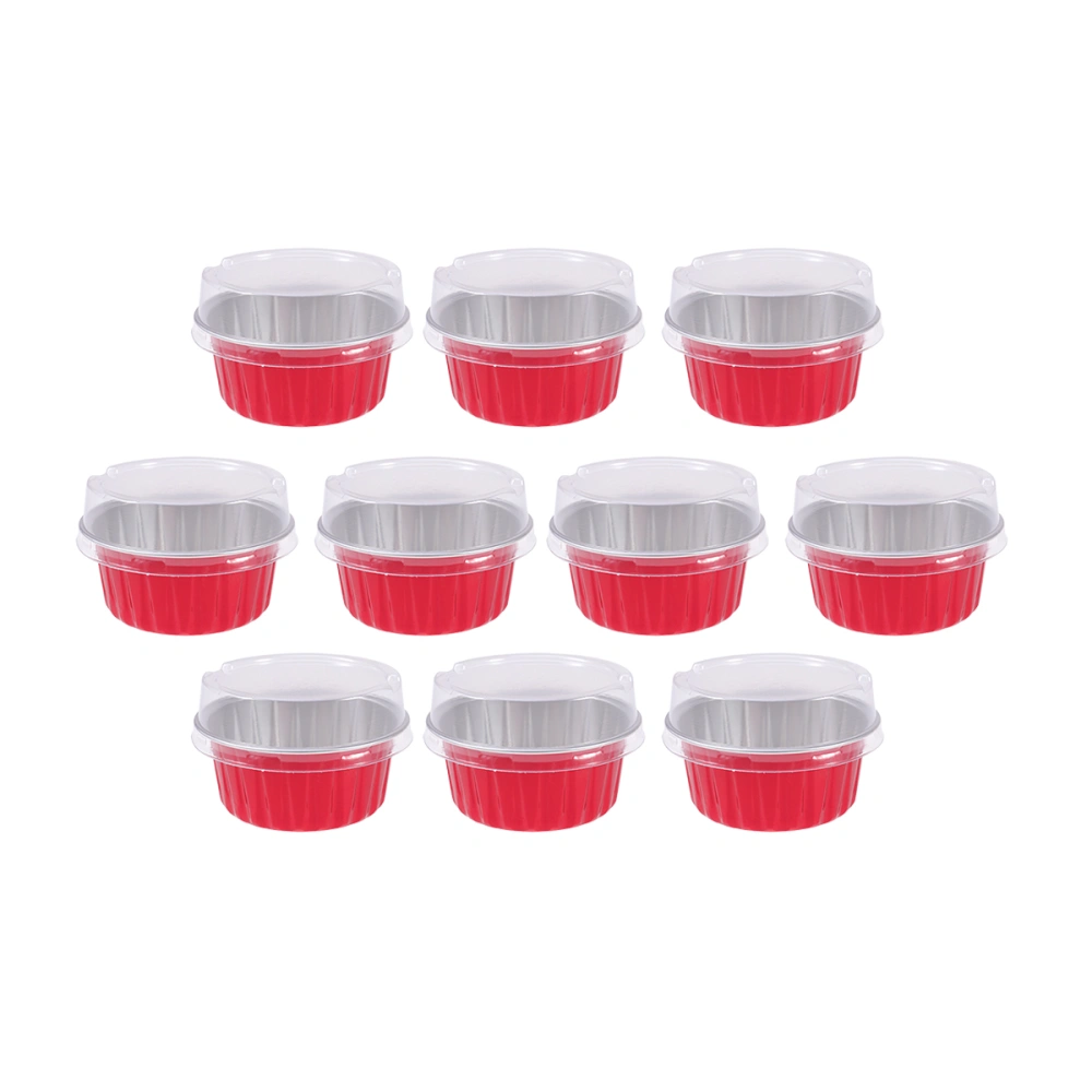 10Pcs 125ml Aluminum Foil Baking Cup Heat Resistant Cake Cups Pastry Muffin Molds Cupcake Liners Ramekins for Dessert Kitchen (Red)