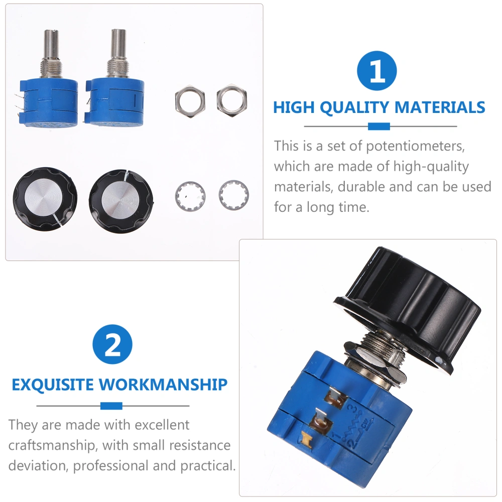 1 Set 2Pcs Rotary Wire Wound Precision Potentiometers Plastic Potentiometer with A03 Knobs (102L 1K)