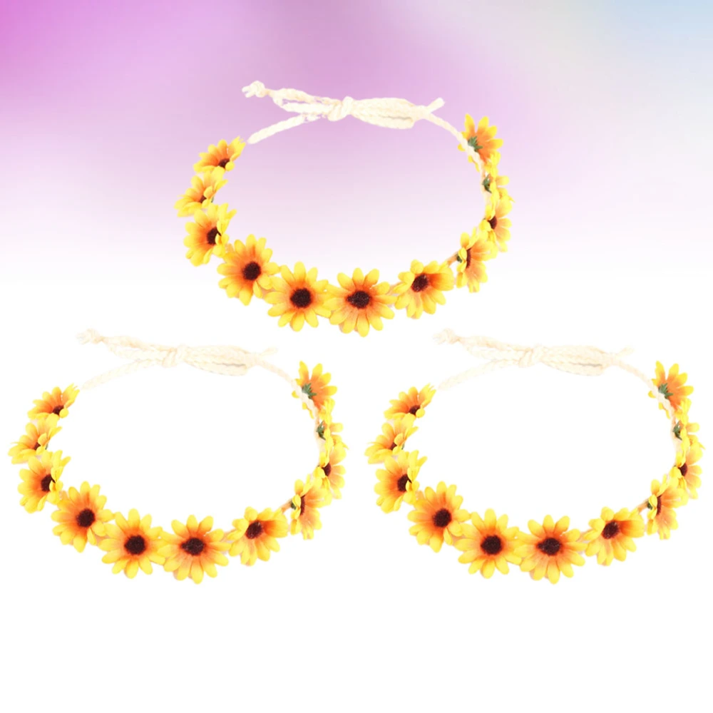 3pcs Creative Headband Hawaii Headpiece Simulation Flower Hair Garland Wreath for Festival Party Holidays Photo Taking Wedding (Yellow)