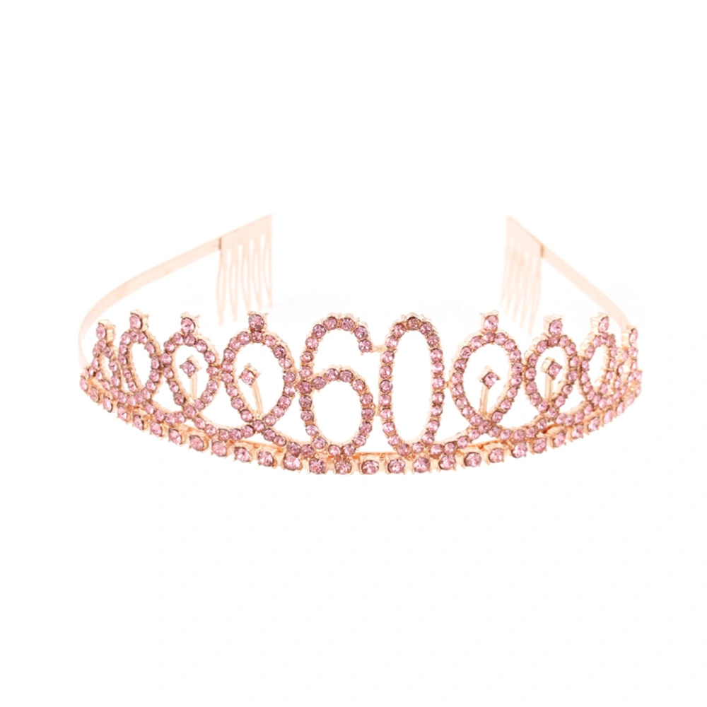 1PC Rhinestone Crown with Alloy Insertion Hair Comb Decorative Crown Hair for 60th Birthday (Rose Gold)