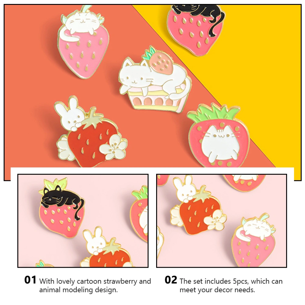 5pcs Lovely Cartoon Strawberry Brooches Adorable Animal Modeling Brooches