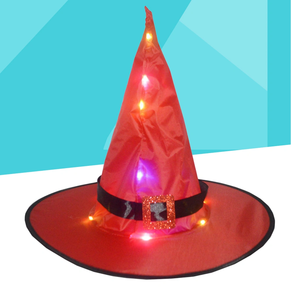 Luminous Witch Hat Festive LED Light Hat Costume Accessories Halloween Party Hat Headdress Hanging Hat Photo Props With Buckle (Red)