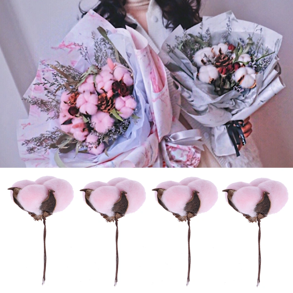 6pcs Dried Cotton Flower Single Cotton Stems Artificial Flowers Home Wedding Decor (Light Pink)