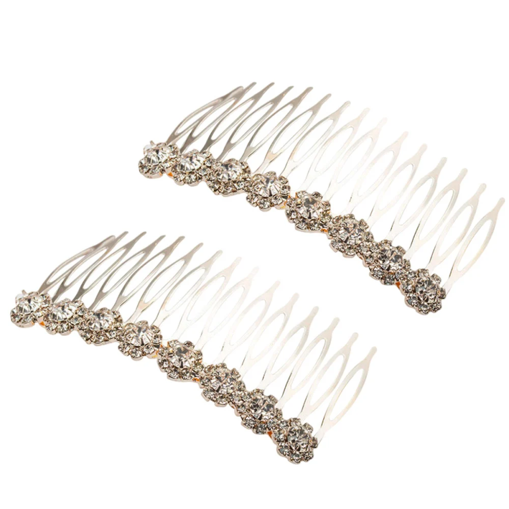 2pcs Elegant Hair Comb Rhinestone Flower Hair Jewelry Inserted Combs Headdress for Women Girls (Pattern 2)