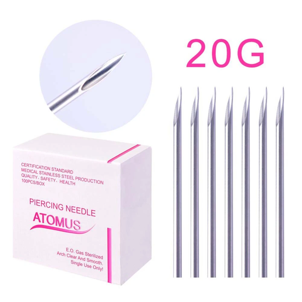 100PCS Piercing Needles Body Mouth Piercing Needles for Piercing Supplies Sterilization Piercing Tool Size-20G