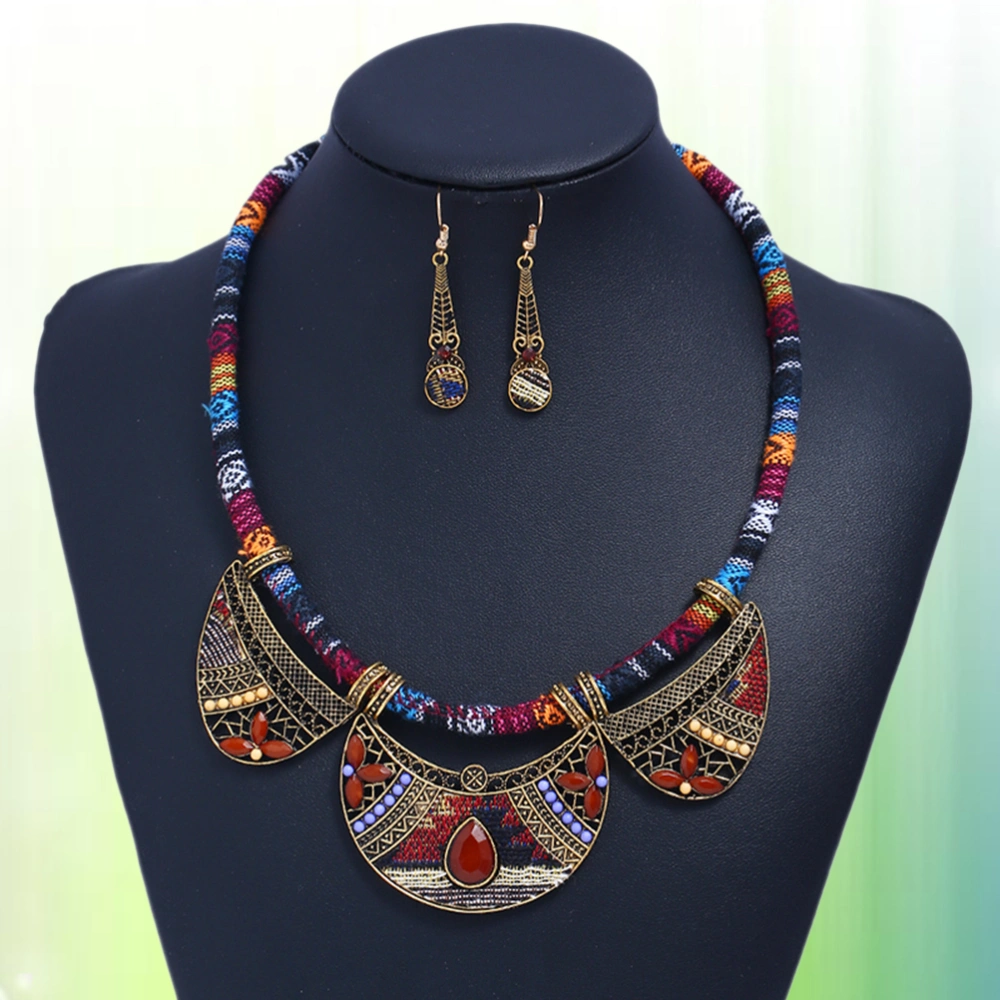 Simple Fashion Jewelry Set Bib Necklace Earrings Set National Style Bohemian Bohemia Jewelry (Coffee)