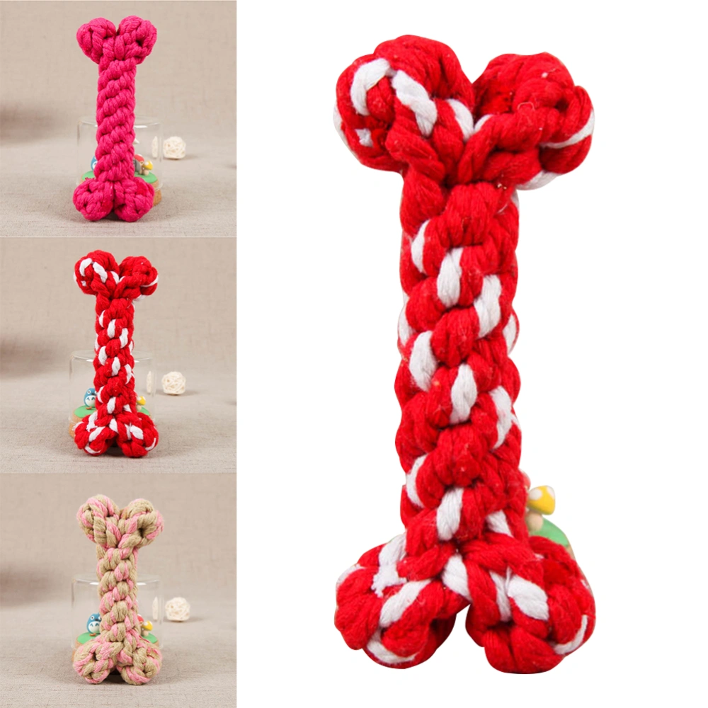 1pc Weaving Teddy Dog Chew Rope Bone Shaped Toys Puppy Cotton Knot Toys Molar Tooth Cleaning Pet Bite Rope Combination Training Set for Pet Dogs(Random Color)