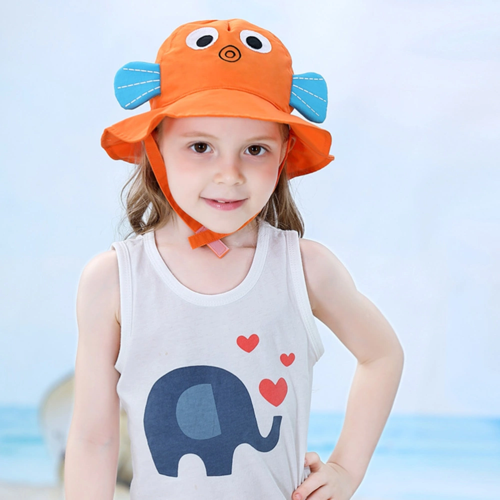 Kids Summer Beach Hat Goldfish Design Suncreen Sun Hat Breathable Fishing Hat for Outdoor Child with Belt - Size 54cm(Suitable for 5-7 Years Old Kids)