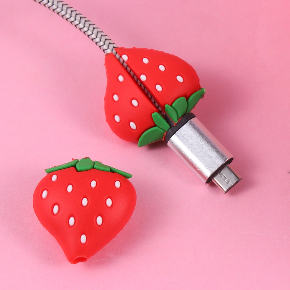 3PCS Fruit Design Cable Winder Protective Case Data Line Protector Lovely Earphone Cord Protection Sleeve Cover (Strawberry)