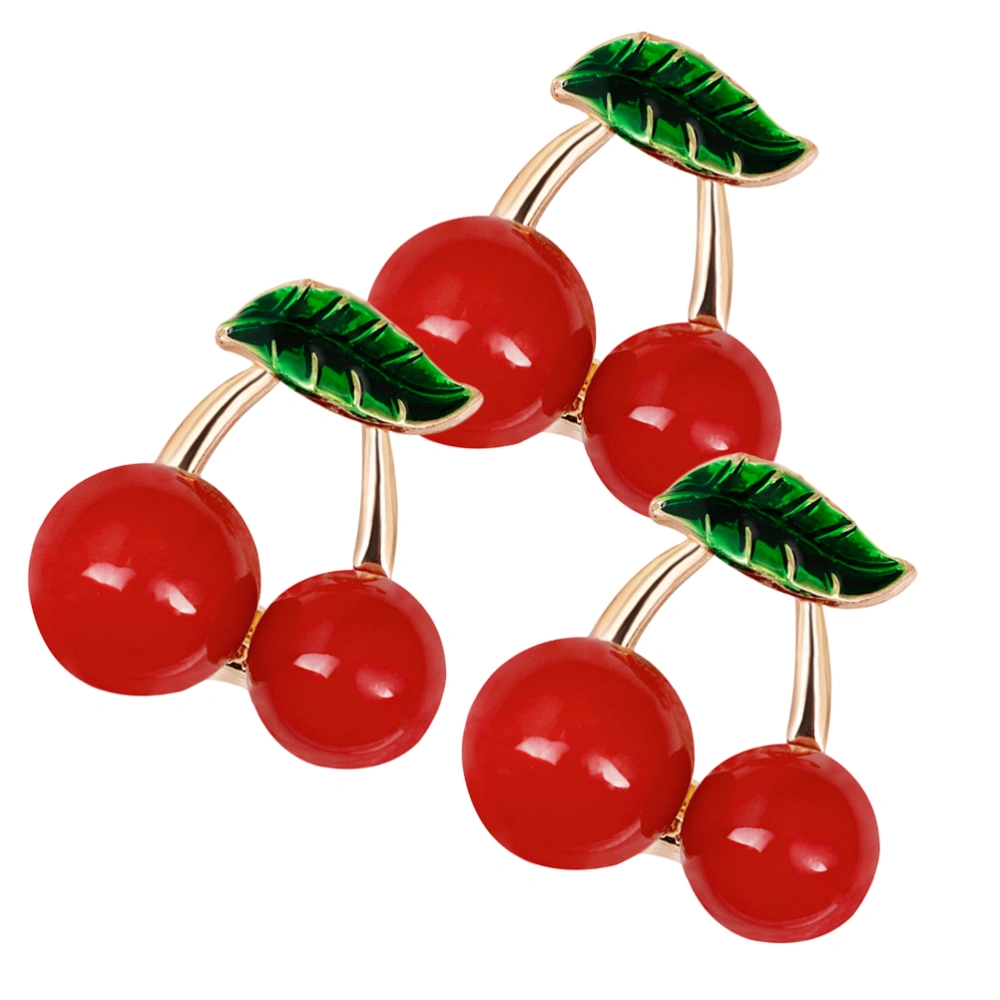 3Pcs Lovely Cherry Shaped Brooch Elegant Pearl Corsage Decorative Breastpin Clothes Pin for Girls Women