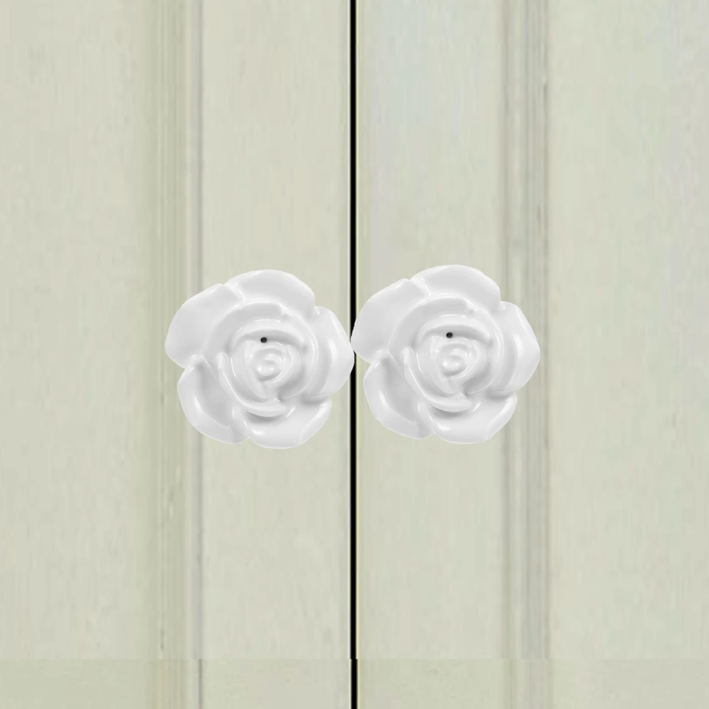 1Pc Ceramic Floral Design Door Knob Creative Decorative Cabinet Handle White