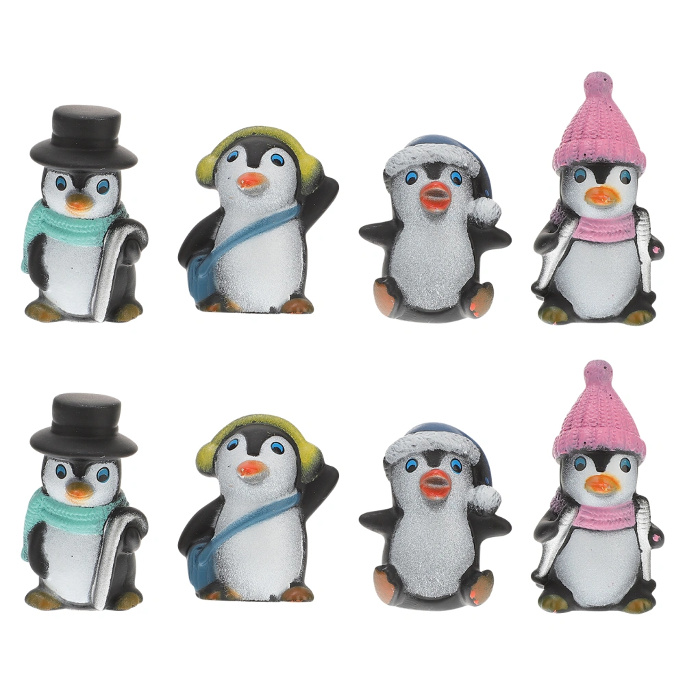 8pcs Cartoon Ski Penguin Pendant DIY Keychain Pendant Micro Landscape Penguin Ornament Random Style