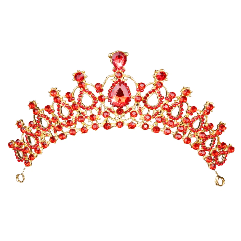 Elegant Crystal Bride Hair Accessories Wedding Tiaras and Crown Bridal Headband Pageant Crown (Red)