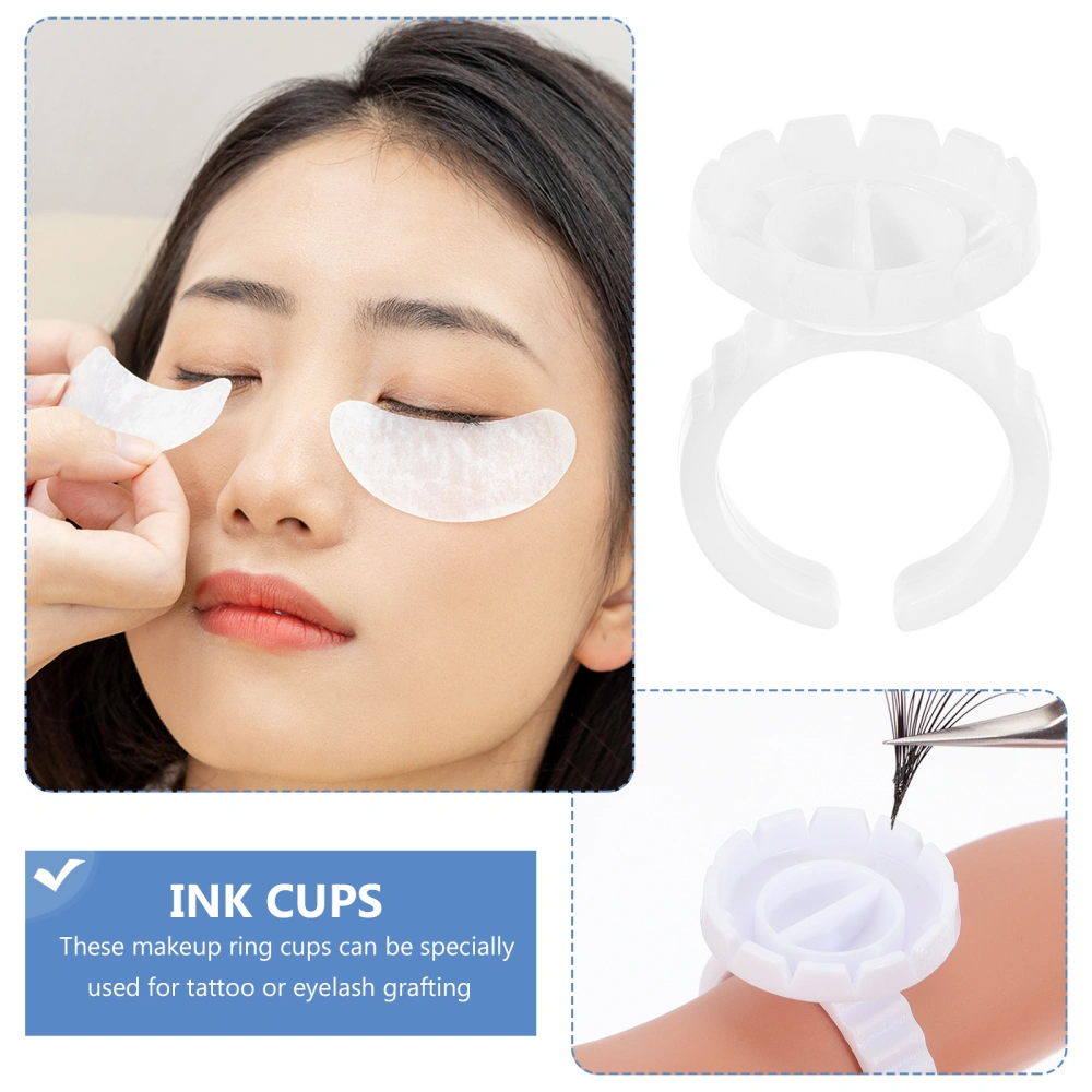 100Pcs Pigment Ring Holders Eyelash Glue Cups Plastic Ring Holders White