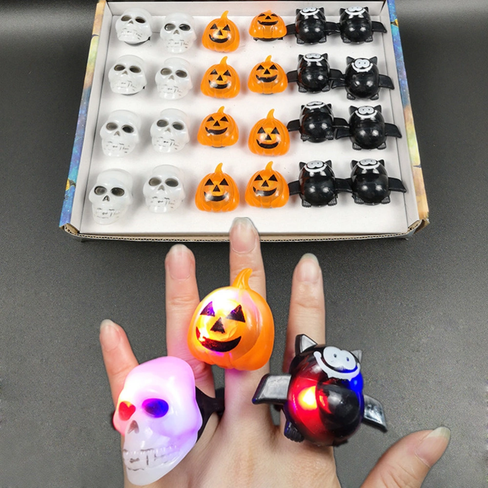 3 Pcs Halloween Party Favors LED Luminous Gradient Rings Creative Pumpkin Bat Sull Rings Plastic Halloween Party Treats