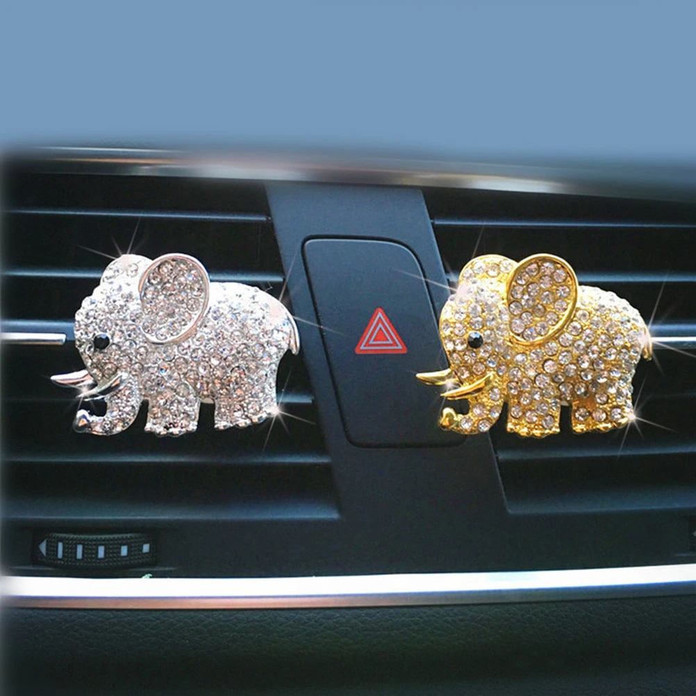 1pc Diamond Crystal Elephant Car Perfume Clip Car Styling Air Freshener Styling Hot for Car Use (Golden)