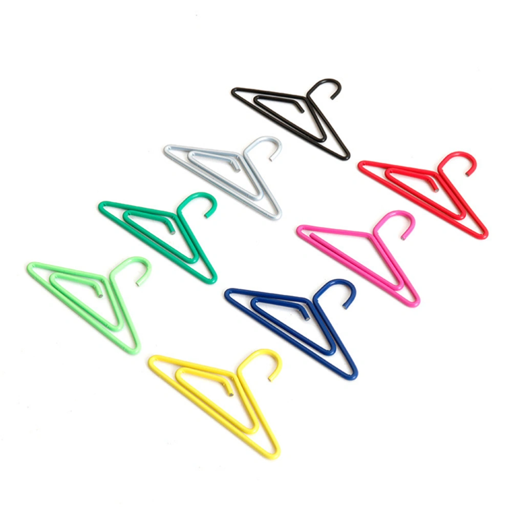 50pcs Creative Mini Clothes Hanger Shaped Paper Clip Adorable Paper Holder Creative Simple Metal Bookmark Paper Clamp (Colorful Random Color)