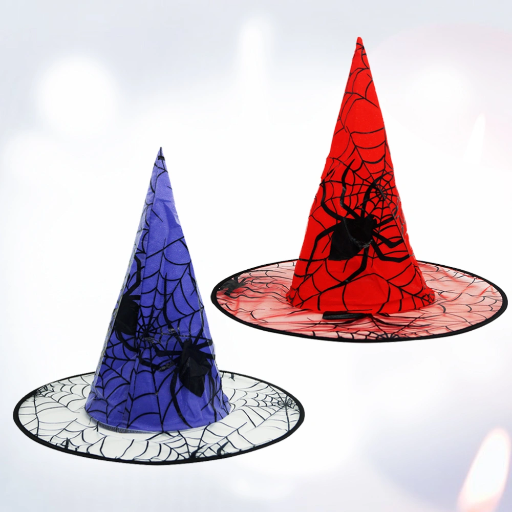 2 Pcs Halloween Witch Hat Non-woven Mesh Spider Hat Funny Fashion Party Hat Halloween Cosplay Party Prop Costume Accessories Random Color