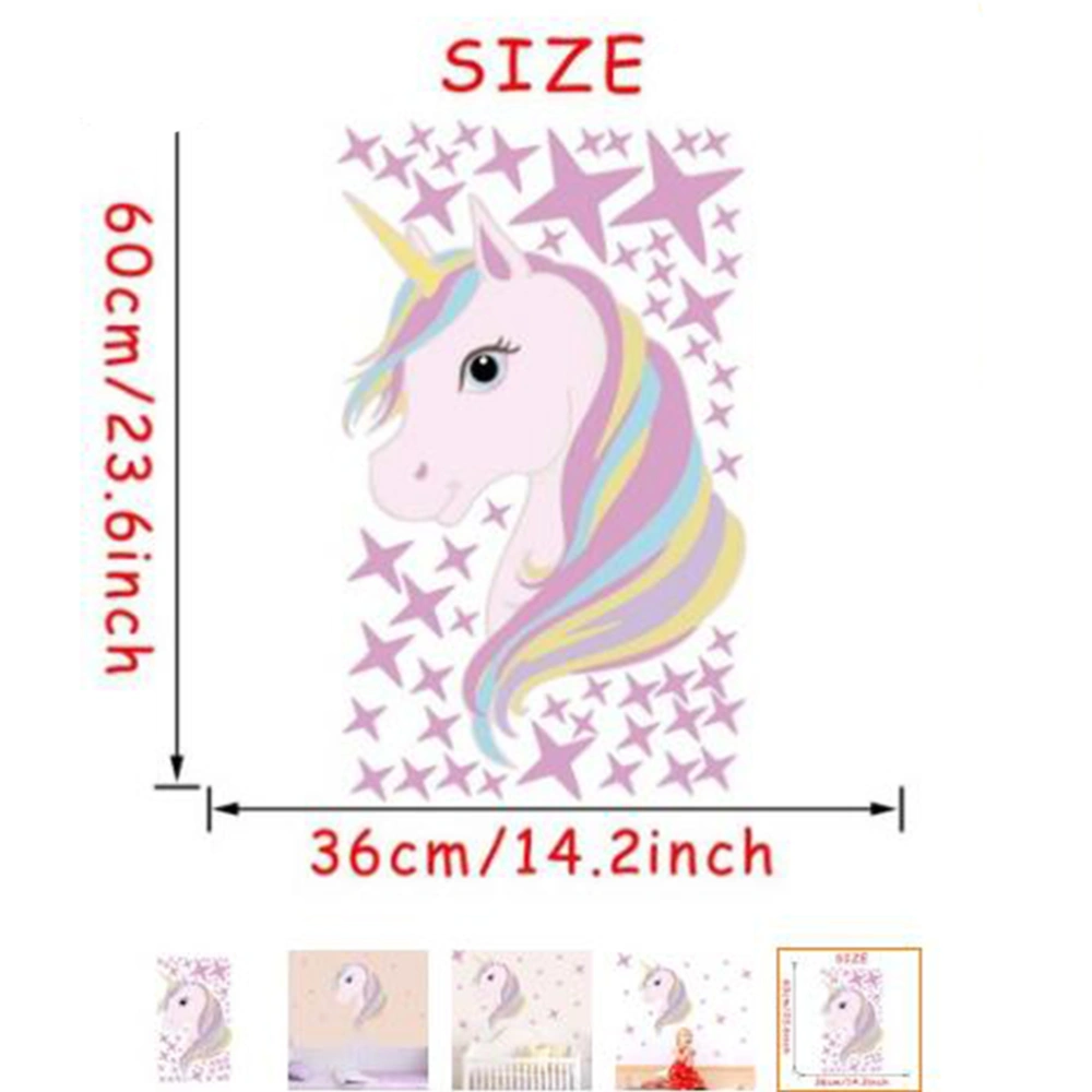 Lovely Unicorn Head Wall Sticker Diamond Star Wall Sticker Self-adhesive Waterproof Mural Art Poster for Room - Freely Collage