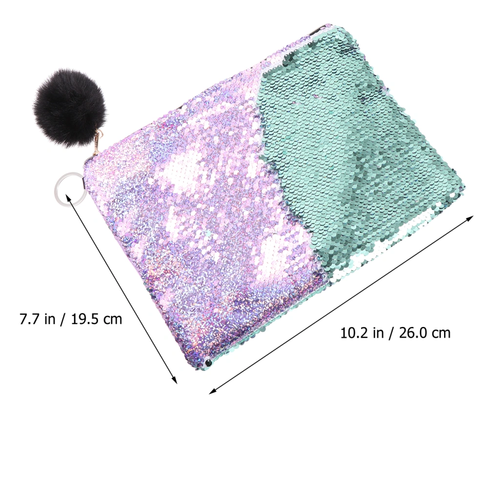 Sequins Pen Bag Sequined Makeup Bag Women Cosmetic Bag Pouch Coin Purse(Purple Plus Light Green)