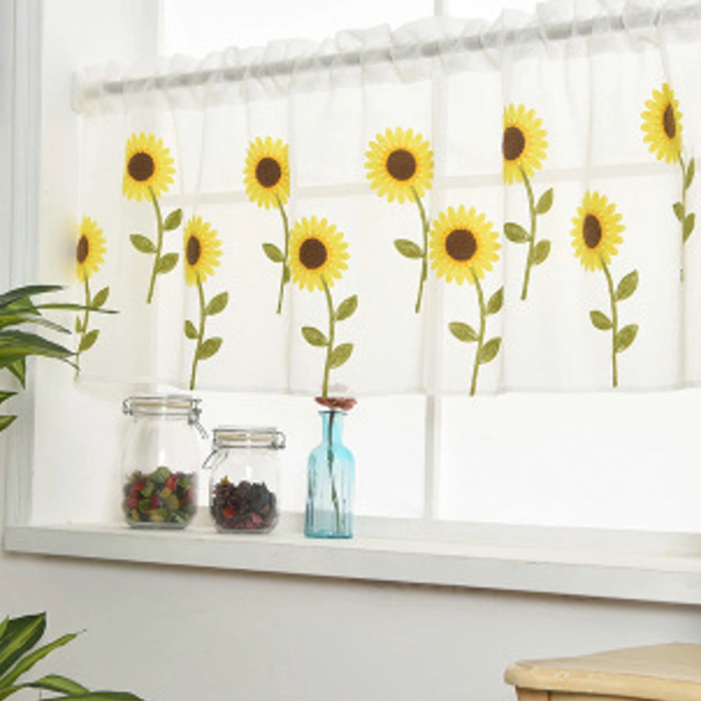 Half Gauze Shade Tulle Daisy Embroidery Window Curtain Roman Style Curtain for Bedroom Living Room Balcony Kitchen 0.8x0.5m