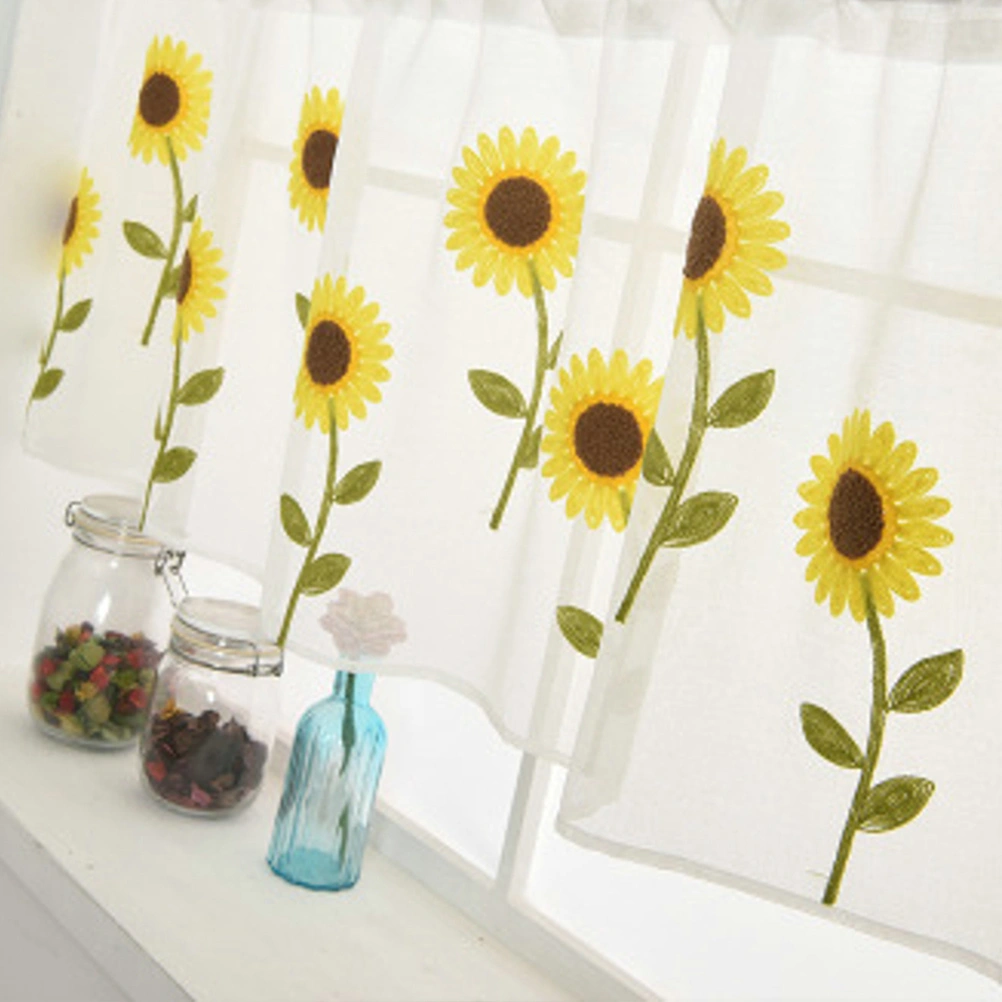Half Gauze Shade Tulle Daisy Embroidery Window Curtain Roman Style Curtain for Bedroom Living Room Balcony Kitchen 0.8x0.5m