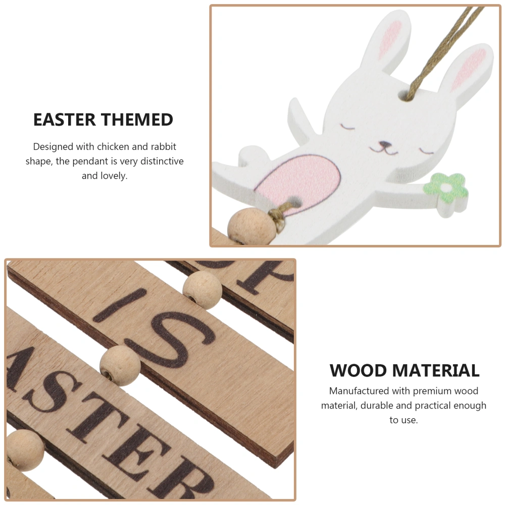 2pcs Easter Rabbit Chicken Pendants Wooden Hanging Decor Easter Party Decors