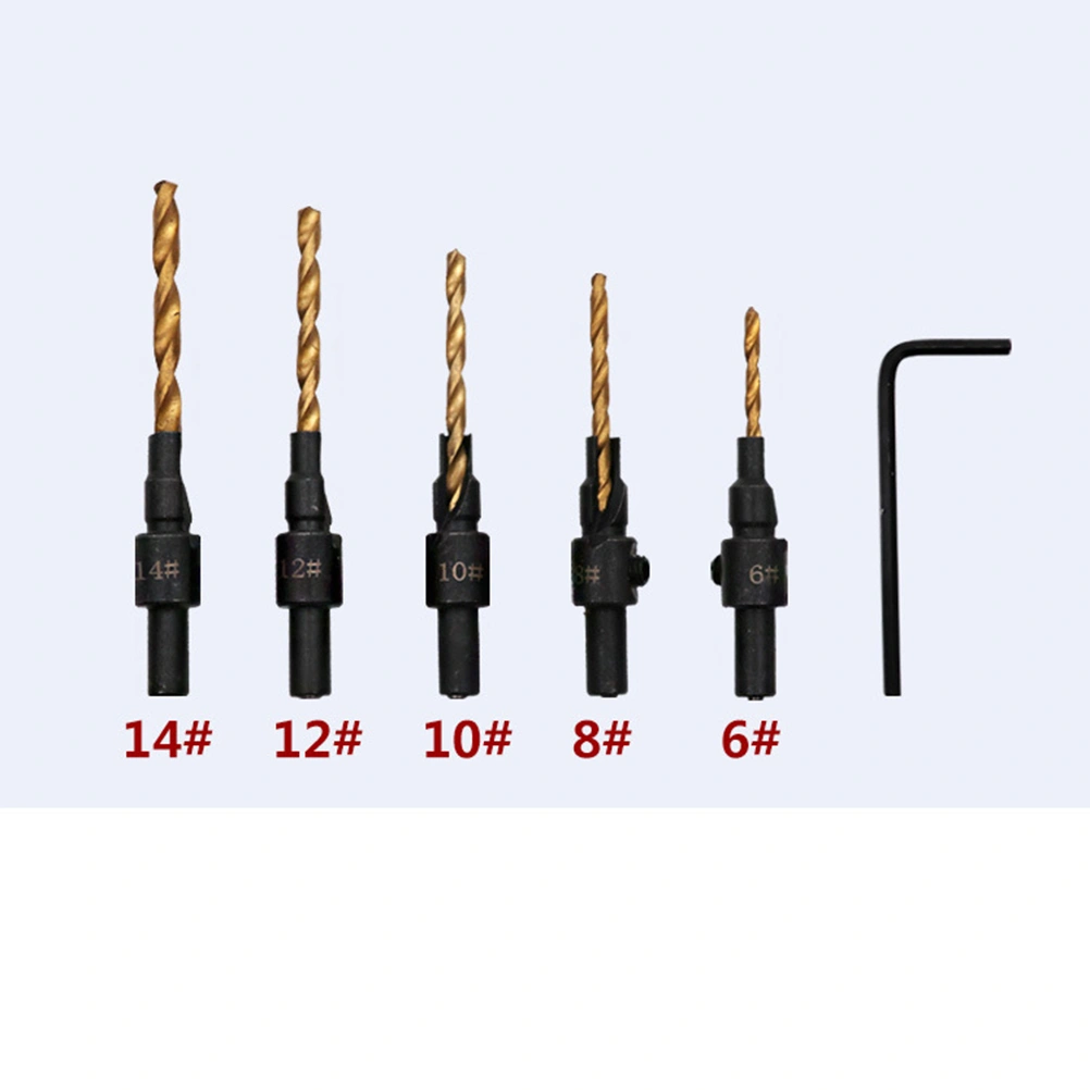 5 Pcs Quick Change Hex Countersink Drill Bit Set for Carpentry and Woodworking and an Allen Key (6-14)