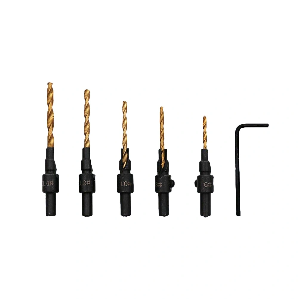 5 Pcs Quick Change Hex Countersink Drill Bit Set for Carpentry and Woodworking and an Allen Key (6-14)