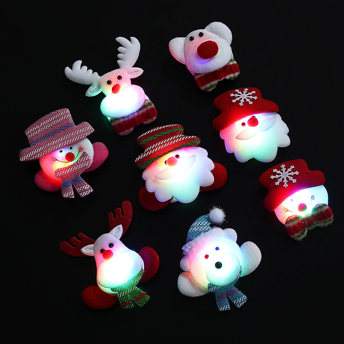 TOYMYTOY 8PCS Christmas LED Brooch Luminous Glowing Badge Clips Party Favors Holiday Birthday Gifts for Kids