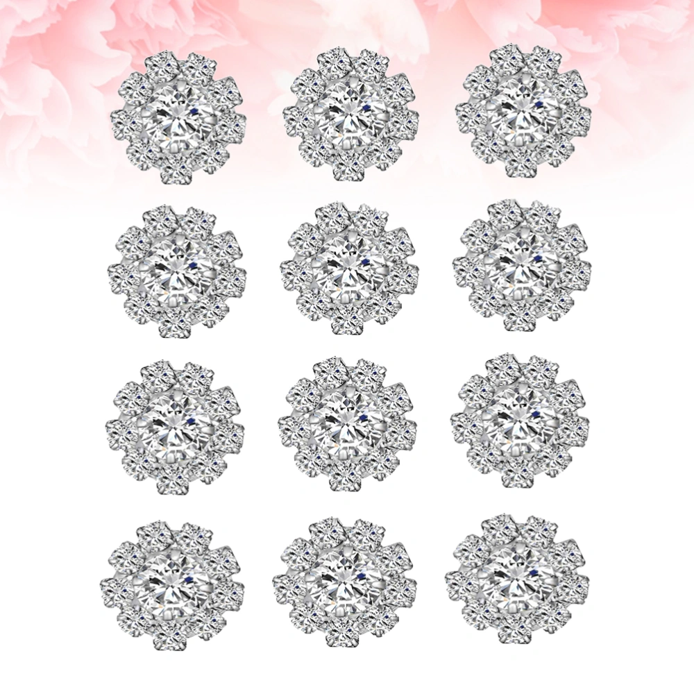 24PCS Silver Plated Flower Alloy Crystal Diamond Buckle DIY Jewelry Accessories Small Clear Rhinestone Buttons Embellishments 15MM (Silver)