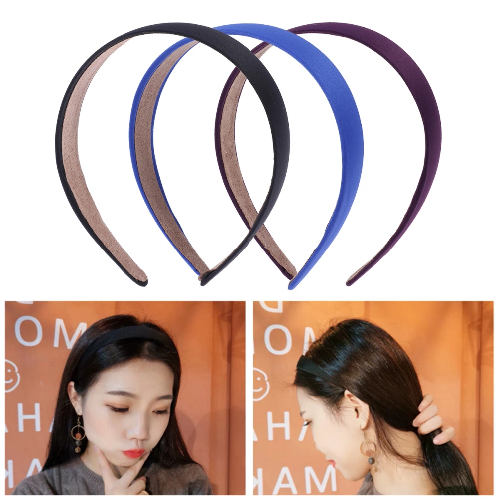 3pcs Retro Headband Hair Wide Headwear Non-slip Ribbon Headband Fashion Hair Accessories for Women Girls(Purple+Blue+Black)