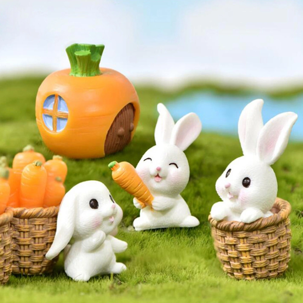 8Pcs Easter Rabbit Radish Models Micro Landscape Adornments Home Miniatures