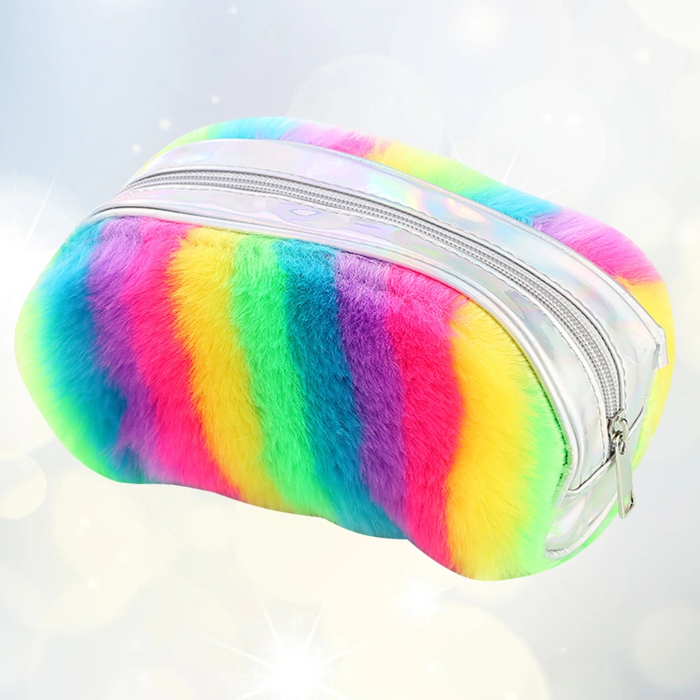 Rainbow Color Plush Pencil Bag Large Capacity Stationery Storage Bag (Rainbow Color)