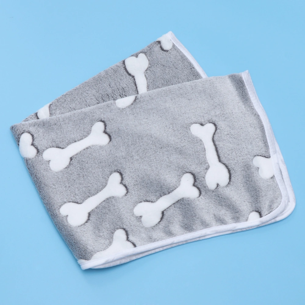 Cartoon Bone Pattern Dog Blanket Thicken Warm Cushion Pet Mat Adorable Blanket for Pet Dog Cat Size S Grey