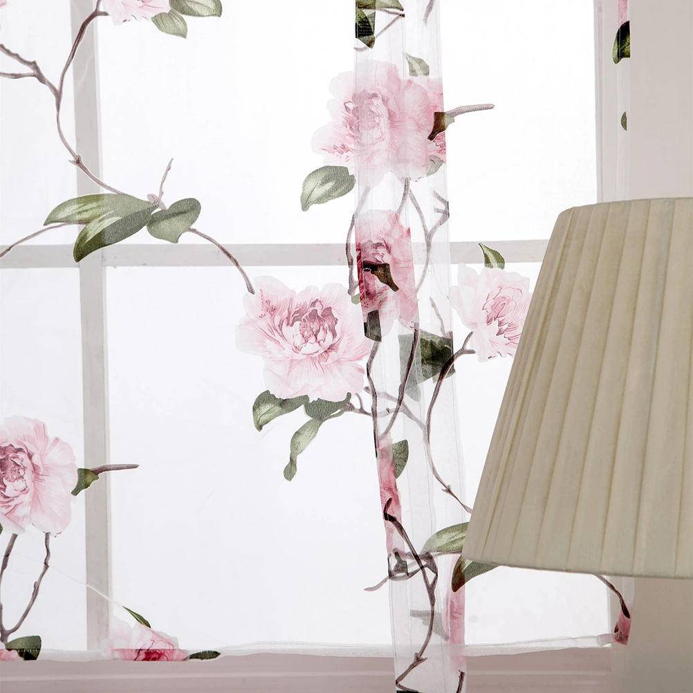 Floral Roman Curtain Semi Sheer Window Shade Sling Tie Blinds for Living Room Balcony Bedroom 0.8 x 1m (Pink)