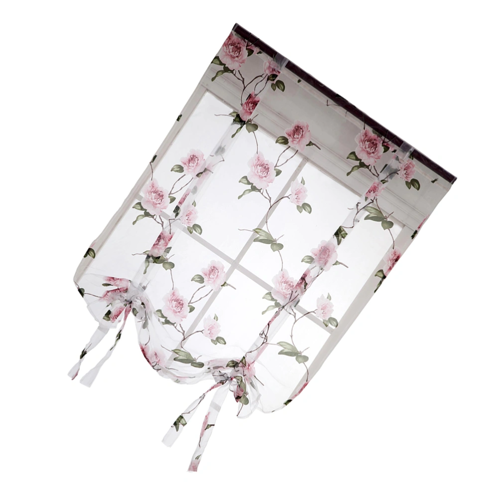 Floral Roman Curtain Semi Sheer Window Shade Sling Tie Blinds for Living Room Balcony Bedroom 0.8 x 1m (Pink)