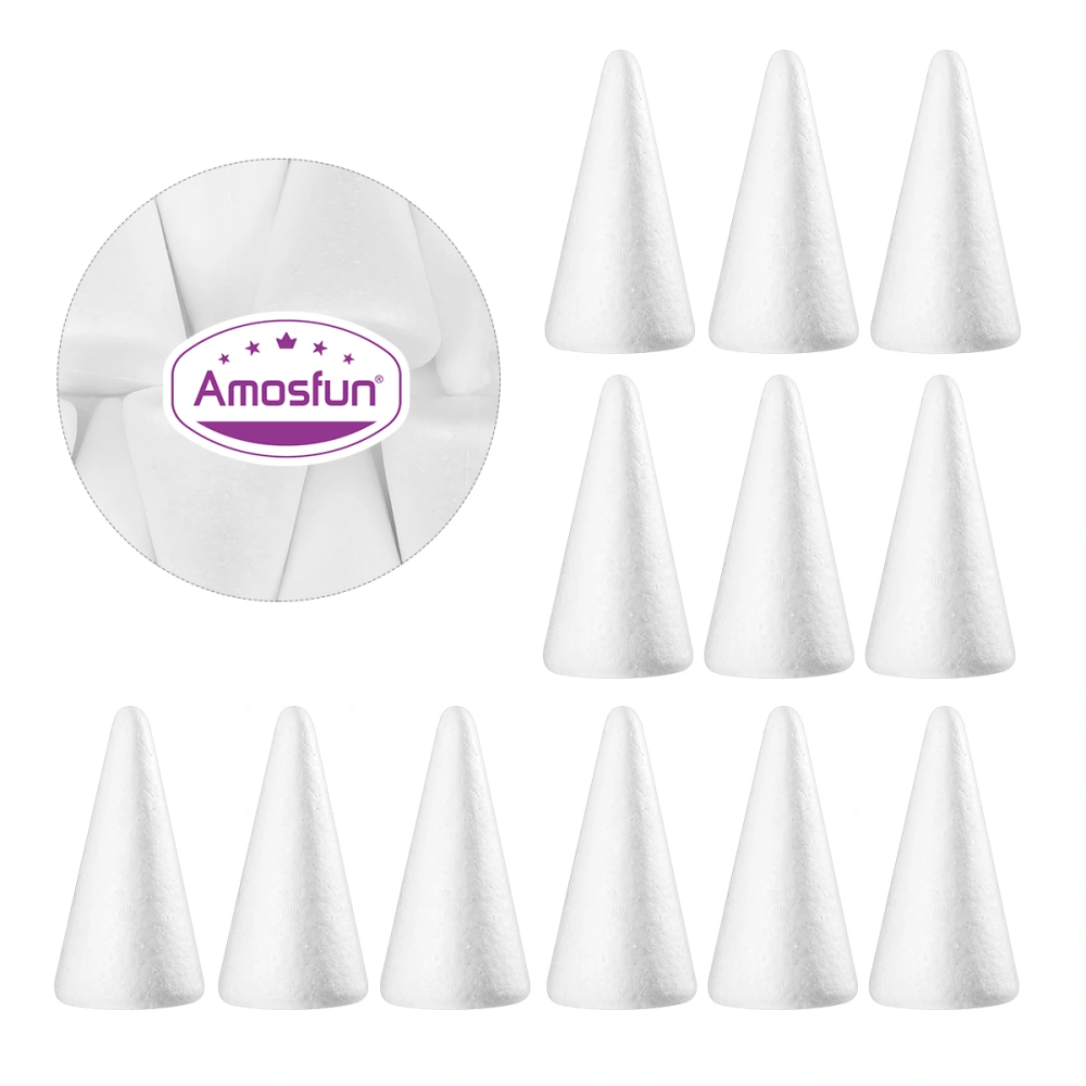 Amosfun 12pcs 15cm White Solid DIY Cone Children Handmade Craft Cone Accessories for Home Craft Christmas